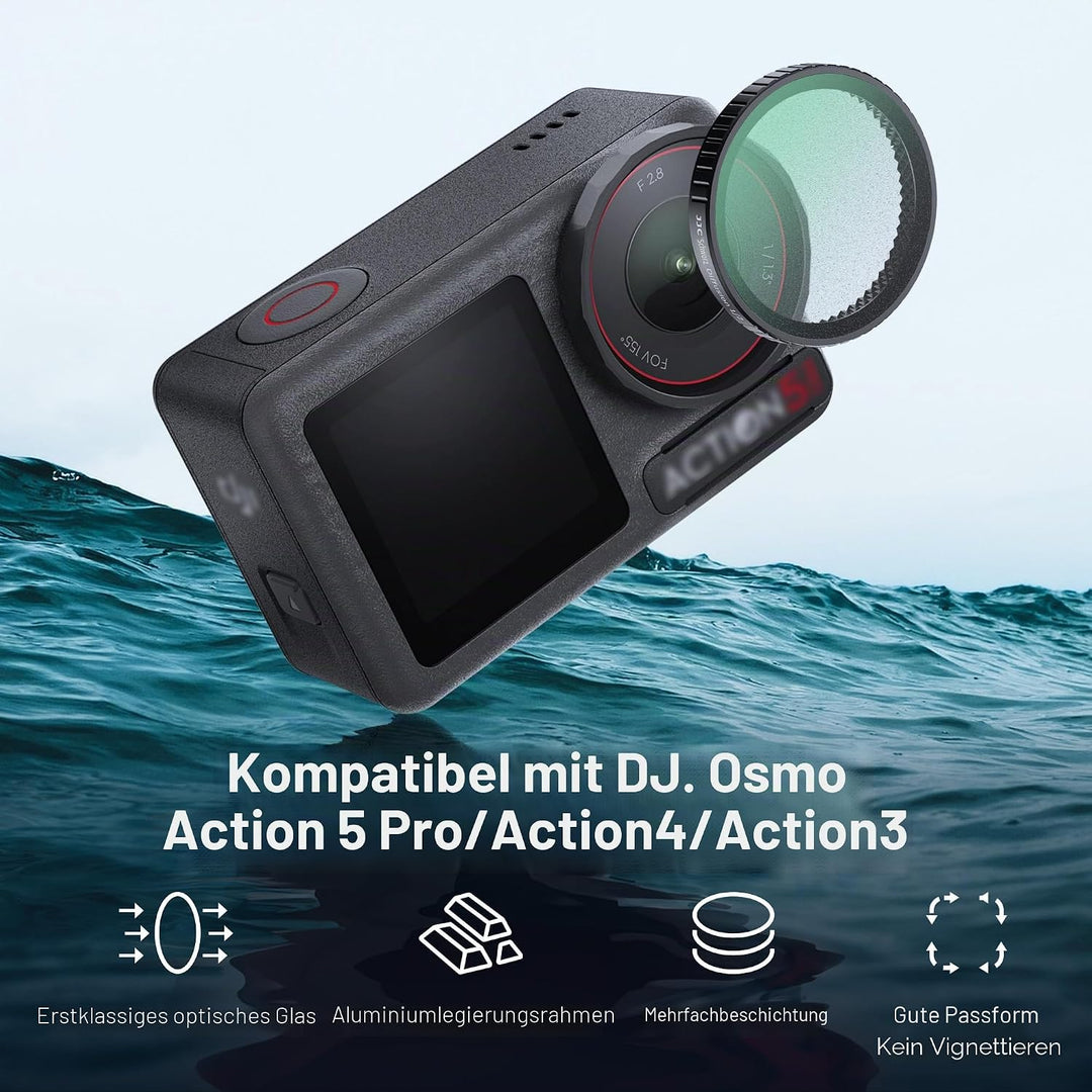 JJC Black Diffusion 1/2 Filter Kompatibel mit DJI Osmo Action 5 Pro Action 4 Action 3 Kamera, 1/2 Bl