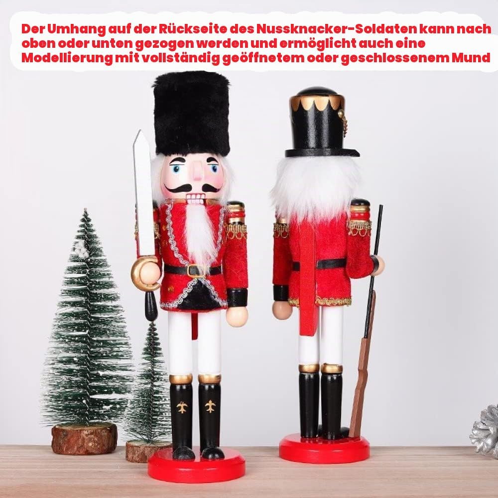 KAHEIGN 2Pcs Nussknacker Figuren Holz Nussknacker Soldaten, 30cm Traditionelle Weihnachten Nussknack