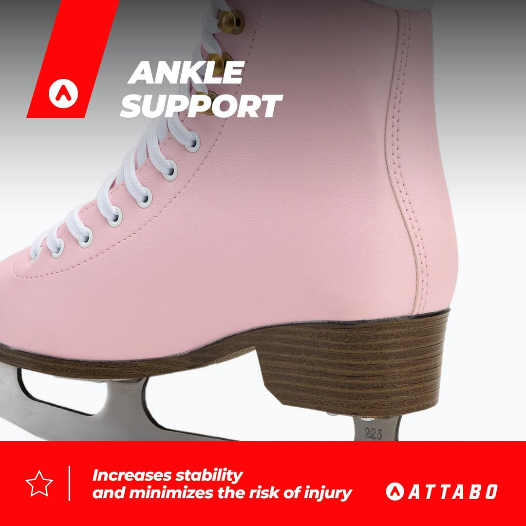 ATTABO ISLA Kinder Eiskunstlauf Schlittschuhe | PVC-Obermaterial | Edelstahlkufen | Verstärkte Knöch
