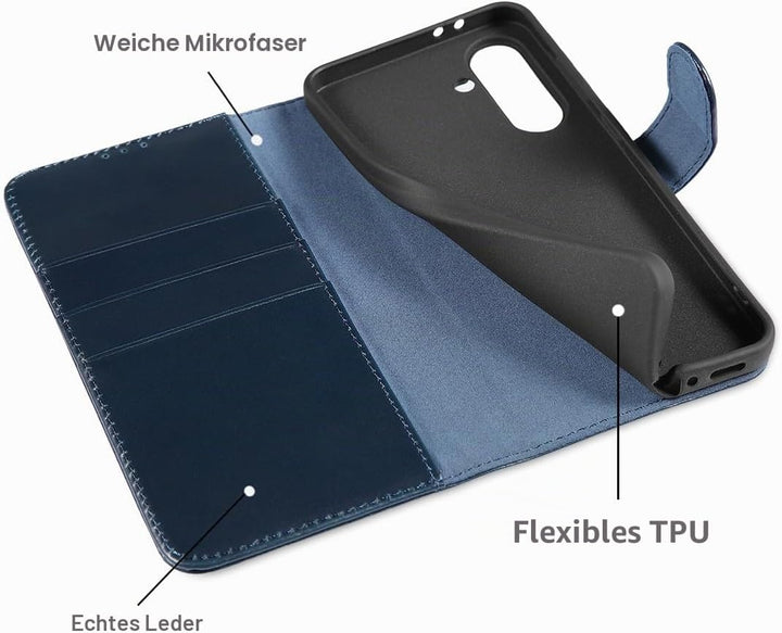 LENSUN Echtleder Hülle für Samsung Galaxy A56, Handyhülle [Premium Echtes Leder][Kartenfach][Klappba