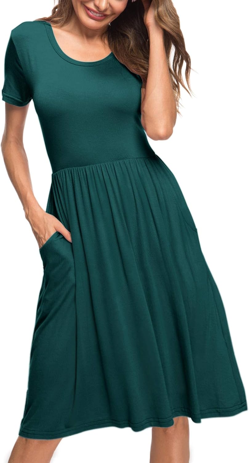 AUSELILY Damen Kleider Sommer Sommerkleider Knielang Kurzarm Freizeitkleid Schicke Shirtkleider mit