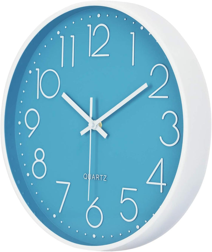 Lafocuse Blau Modern Wanduhr Lautlos 30cm, 3D Ziffern Ohne Tickgeräusche, Quartz Wanduhr Analog Leic
