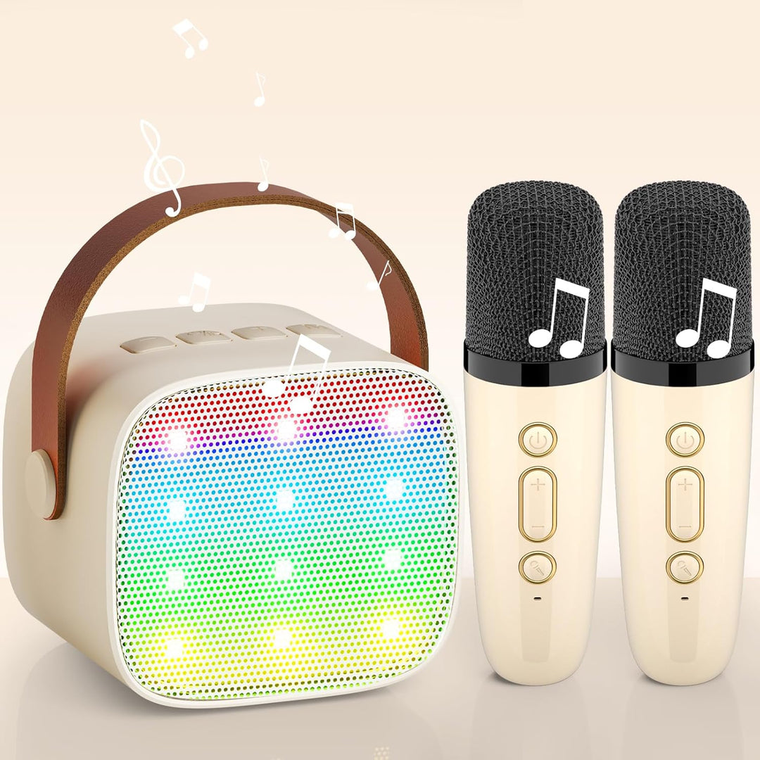 Karaoke Maschine mit 2 Drahtlosen Mikrofonen, Wowstar Tragbares Bluetooth Karaoke Maschine für Kinde