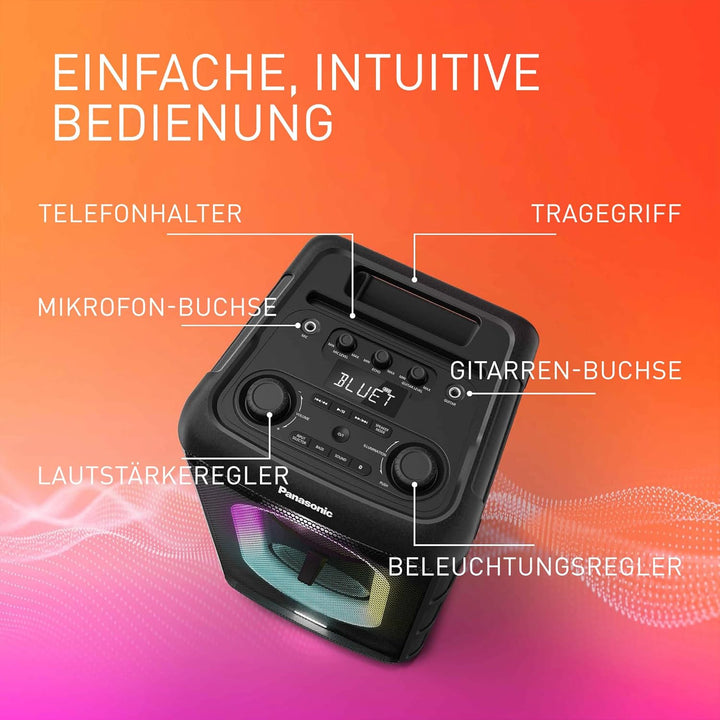 Panasonic SC-BMAX10E-K Tragbarer Party-Lautsprecher mit Bluetooth, integrierter Beleuchtung, 150 W,