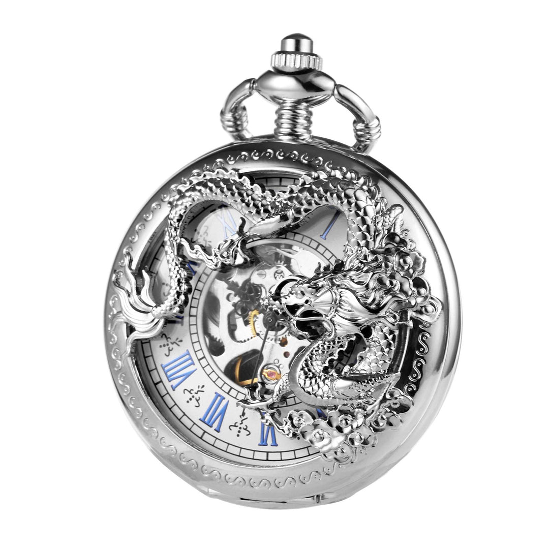 TREEWETO Taschenuhr mit Kette Herren Analog Mechanisch Handaufzug Doppelscharnier Antik Drache Römis