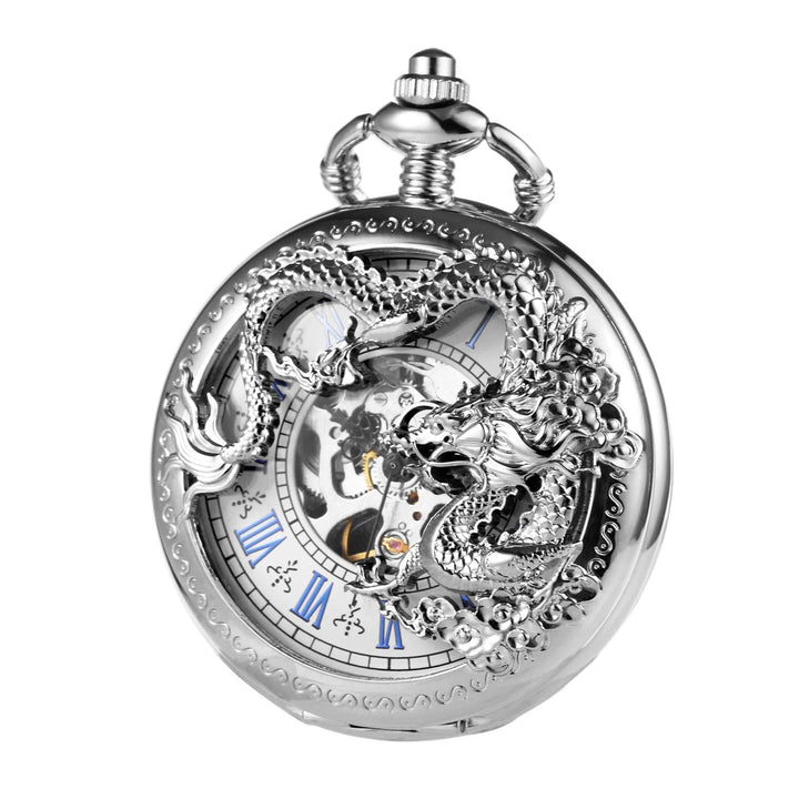 TREEWETO Taschenuhr mit Kette Herren Analog Mechanisch Handaufzug Doppelscharnier Antik Drache Römis