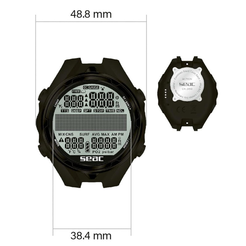 SEAC Action, Dive Computer with Scuba and Freediving Mode, Dive Logbook, Dive Planner, Safety Alarms