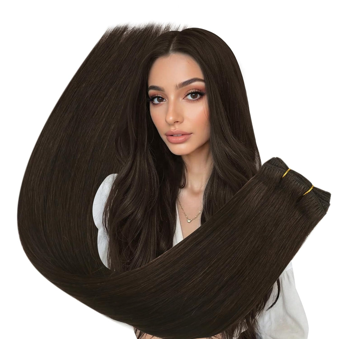 Ugeat Braun Extensions Echthaar Tressen Remy Haartressen Echthaar Zum Einnähen Dunkel Braun Echthaar