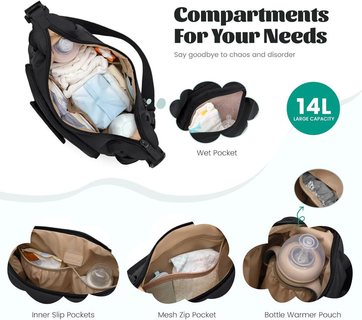 Puffer Wickeltasche, 14 l, grosse Kapazität, Reise-Wickeltasche, Crossbody-Krankenhaus-Tasche für Ma