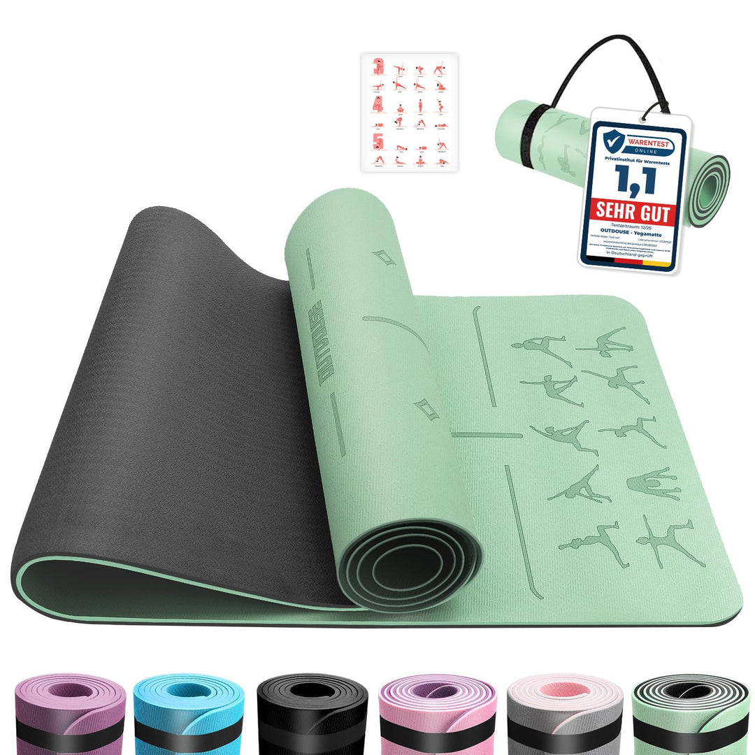 OUTDOUSE Yoga Matte, TPE 6mm Dicke Hautfreundliche Yogamatte Rutschfest Gymnastikmatte Pilates Gymna