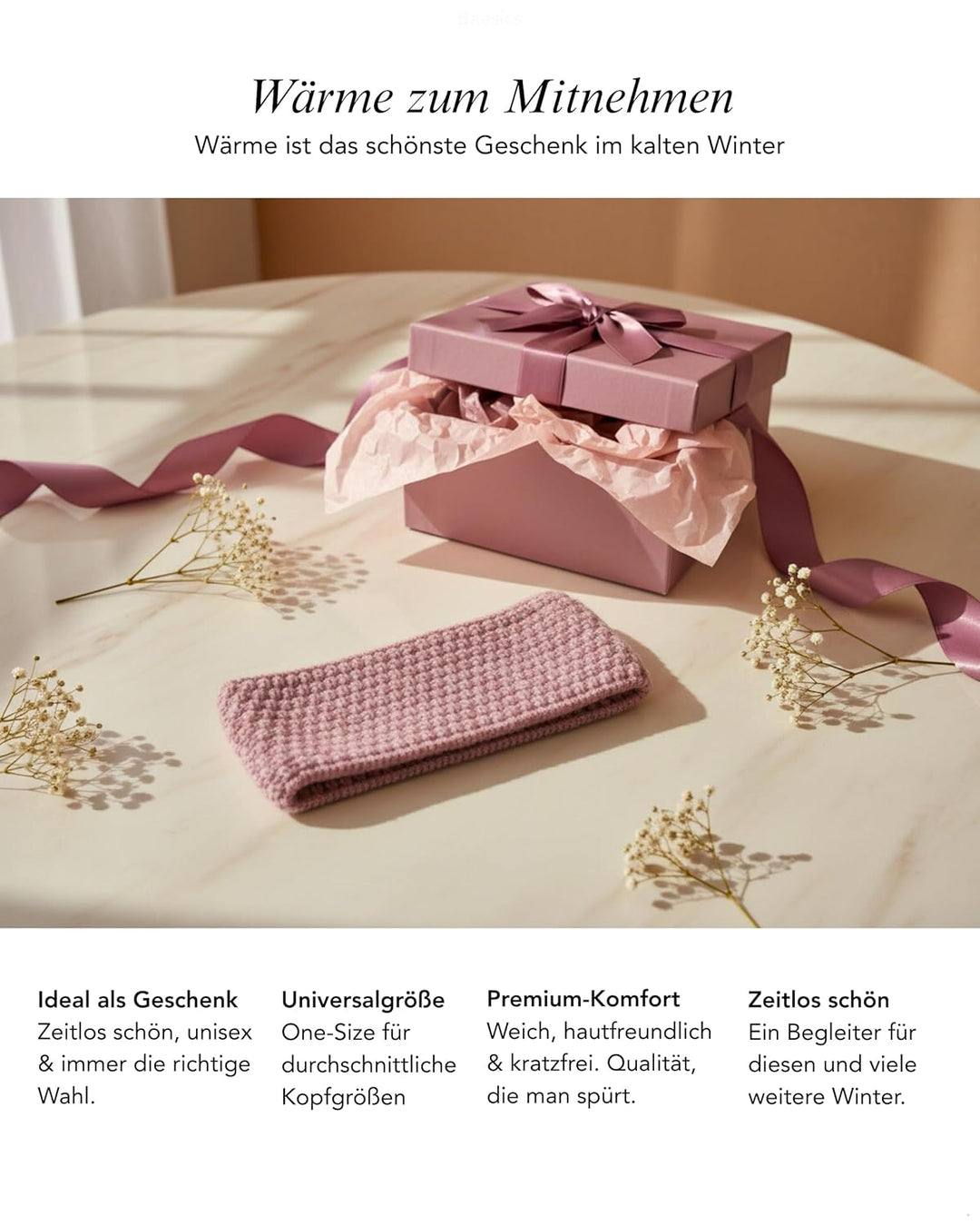 Baesics Stirnband Rosa für Damen & Herren – warme & elastische Unisex Ohrenwärmer mit Fleecefutter -