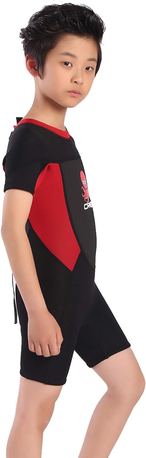 Cessi Smoby Shorty Wetsuit - Unisex Shorty Neoprenanzug 2 mm für Kinder Schwarz/Rot 1/2 Jahre, Schwa