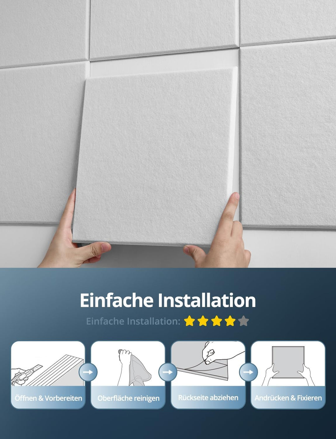 Akustikplatten Selbstklebend, 12 Stück Hohe Dichte Schallabsorber Wand für Wanddekoration und Akusti