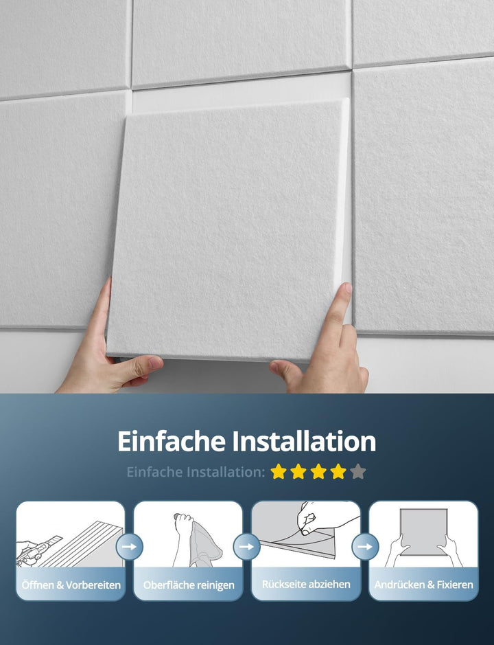 Akustikplatten Selbstklebend, 12 Stück Hohe Dichte Schallabsorber Wand für Wanddekoration und Akusti
