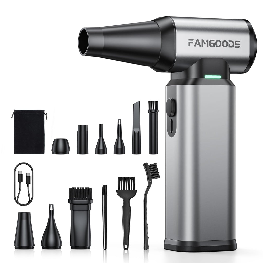 Famgoods Elektrische Staubgebläse, 180000 U/min Air Duster, 7500mAh Akku Druckluft Compressor, 3-Gan