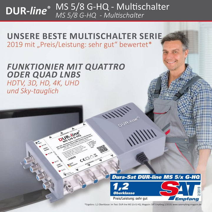 DUR-line MS 5/8 G-HQ - Multischalter - Made in Germany - SAT Multischalter für 8 Teilnehmer/TV - str