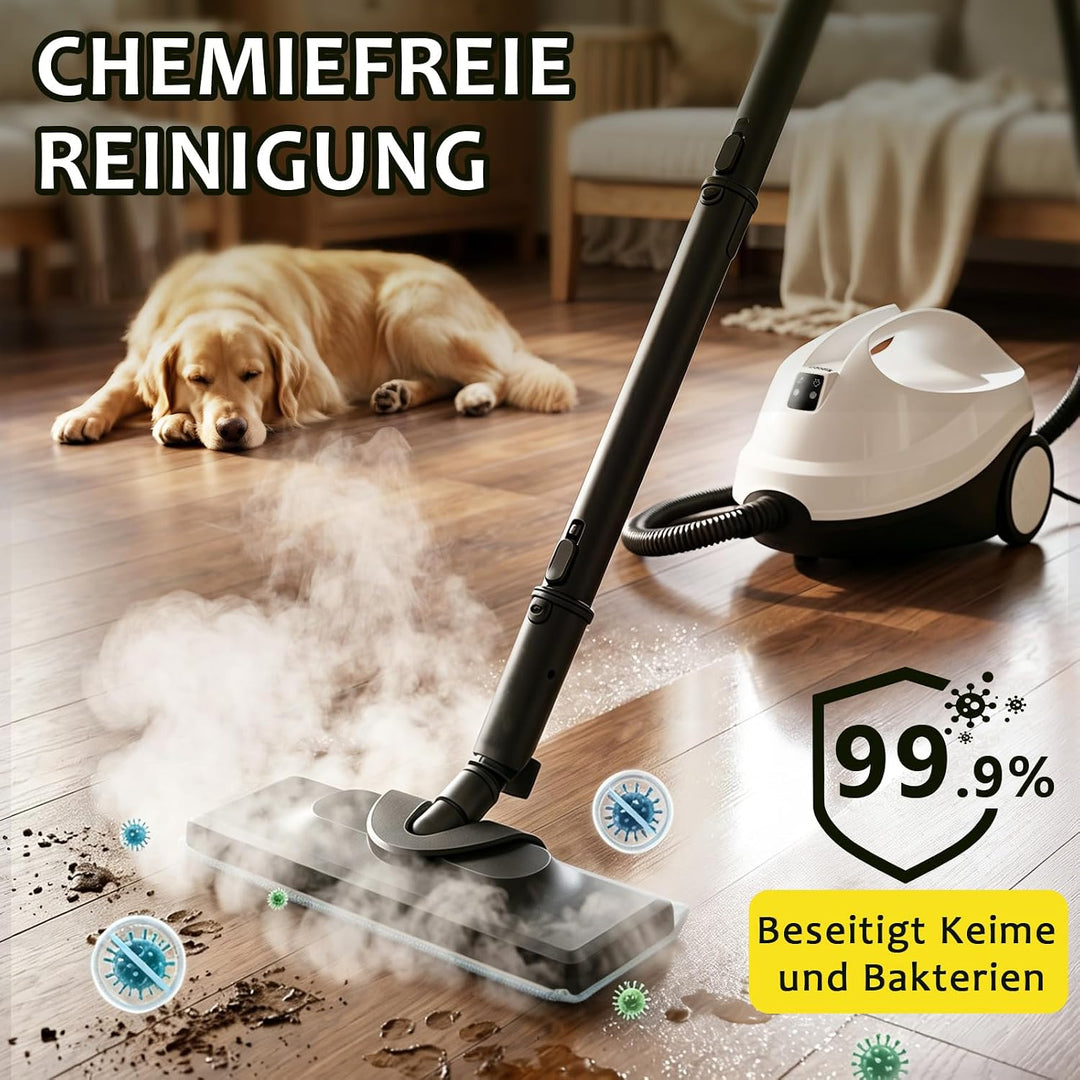 Dampfreiniger, Steam Cleaner mit 5 M Extra Langem Netzkabel | 21 Zubehör| Sicherheitsschloss| Bodend