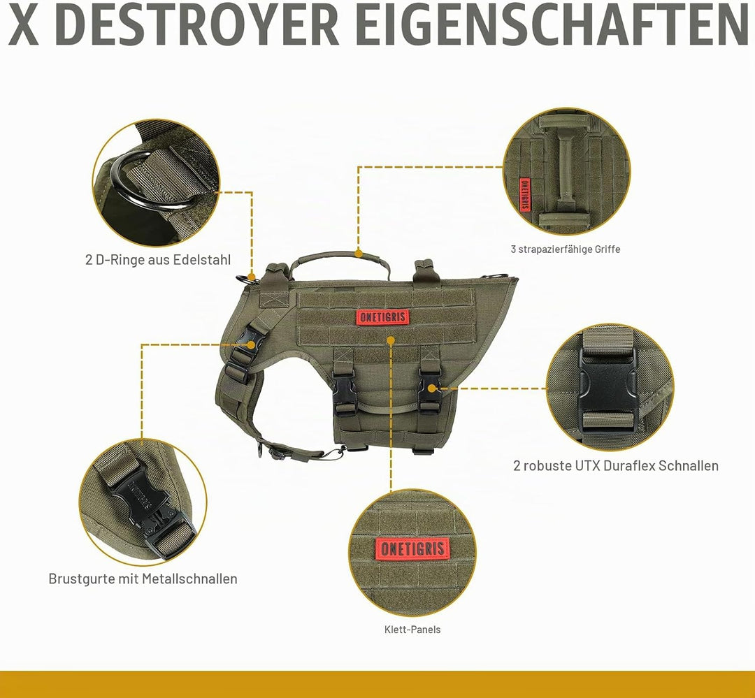 OneTigris Hundegeschirr, X Destroyer Taktisches Einstellbar Antizuggeschirr Ausbruchsicheres Geschir