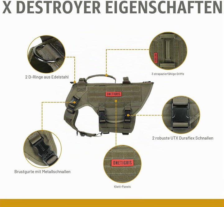 OneTigris Hundegeschirr, X Destroyer Taktisches Einstellbar Antizuggeschirr Ausbruchsicheres Geschir