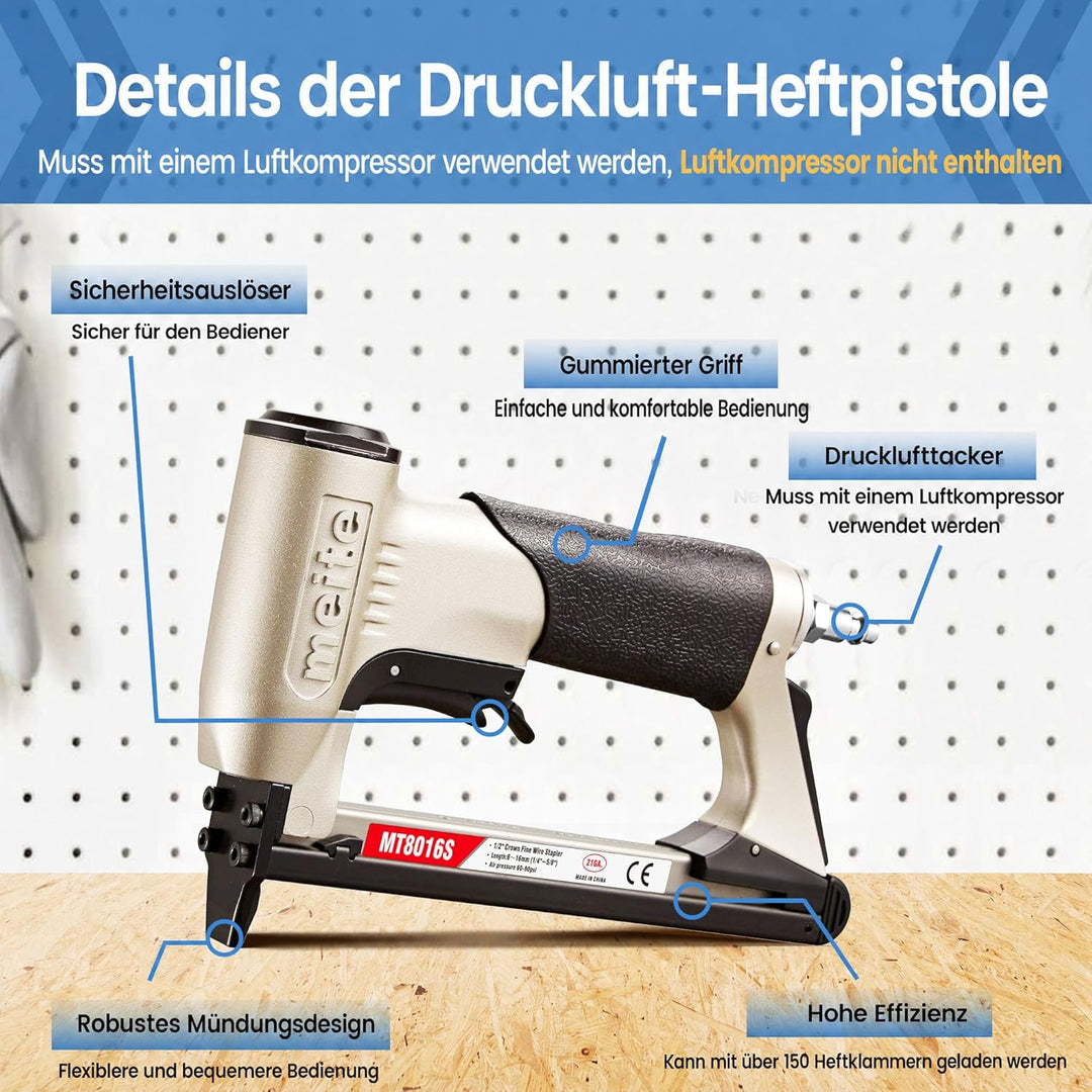 meite MT8016S Polsterhefter, 21 Gauge, Serie 80, 1,27 cm Krone, 0,6 cm bis 1,6 cm Länge, feiner Drah