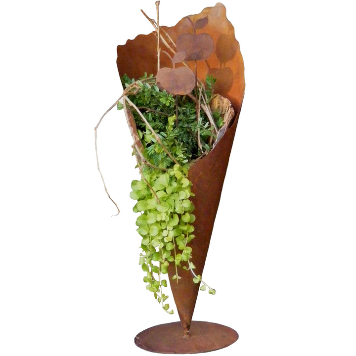 Rostikal Gartendeko Rost Pflanztüte 60 cm Metall Deko Garten Bodenvase Terrasse 60 cm auf Bodenplatt