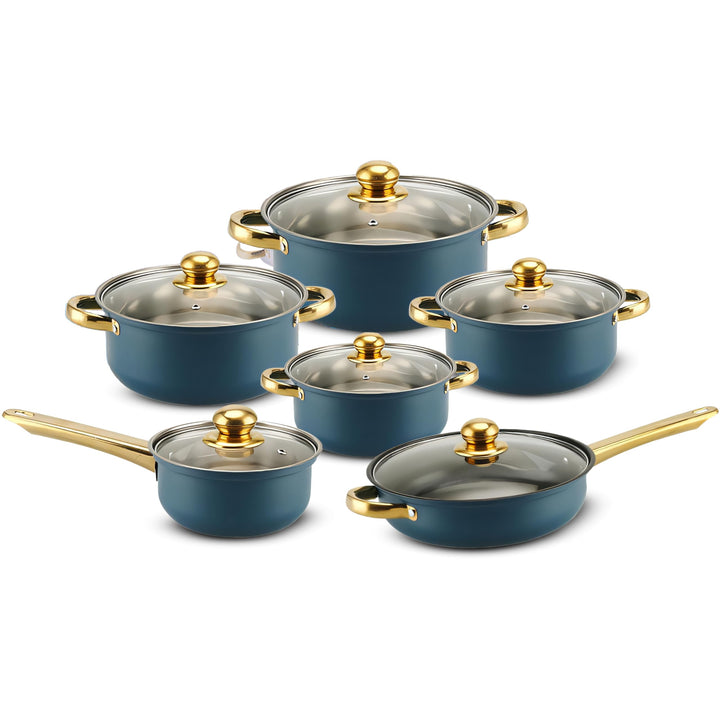 Retoo Topf und Pfannenset Induktion 12-teilig Kochtopf Set mit Glasdeckel, Topfset mit Kühlbleibende