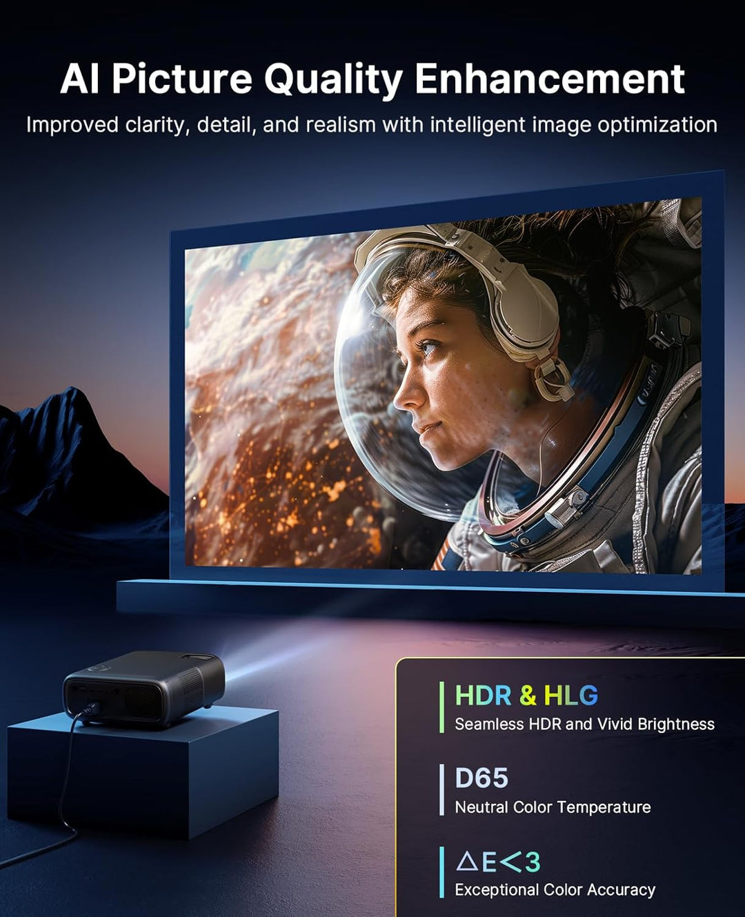 NexiGo PJ40 Pro Google TV Projektor, Native 1080p, 4K Unterstützung, KI-Bildverbesserung, 800 ANSI L