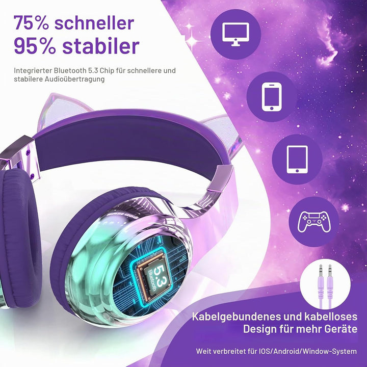 JYPS Bluetooth Kopfhörer Kinder, Metallisch Kabellose Kopfhörer Kinder Over Ear mit 74/85dBA Lautstä