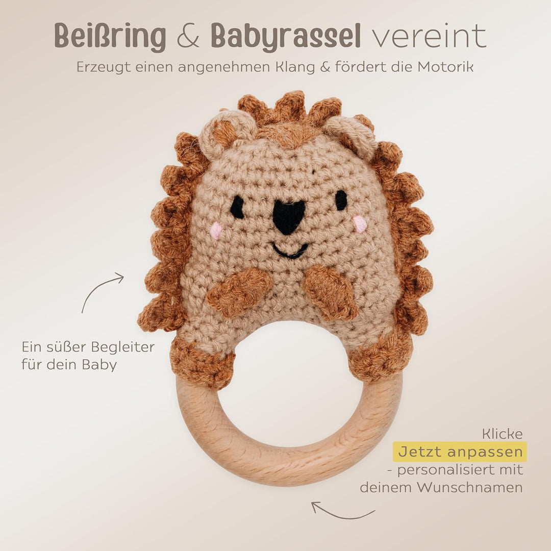 Personalisierter Beissring Baby - Niedlicher Greifling für Baby's, Greifring, Babyrassel mit Name al