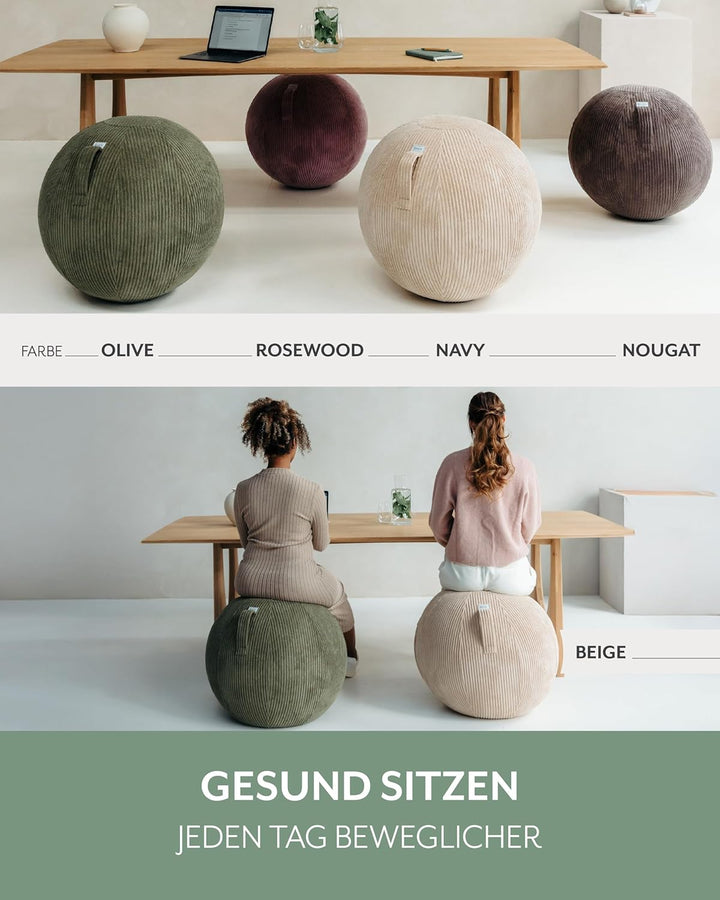 VLUV® BOL VLIP Sitzball Büro Ergonomisch [Atmungsaktiv mit Tragegriff und Wegrollschutz] Waschbarer