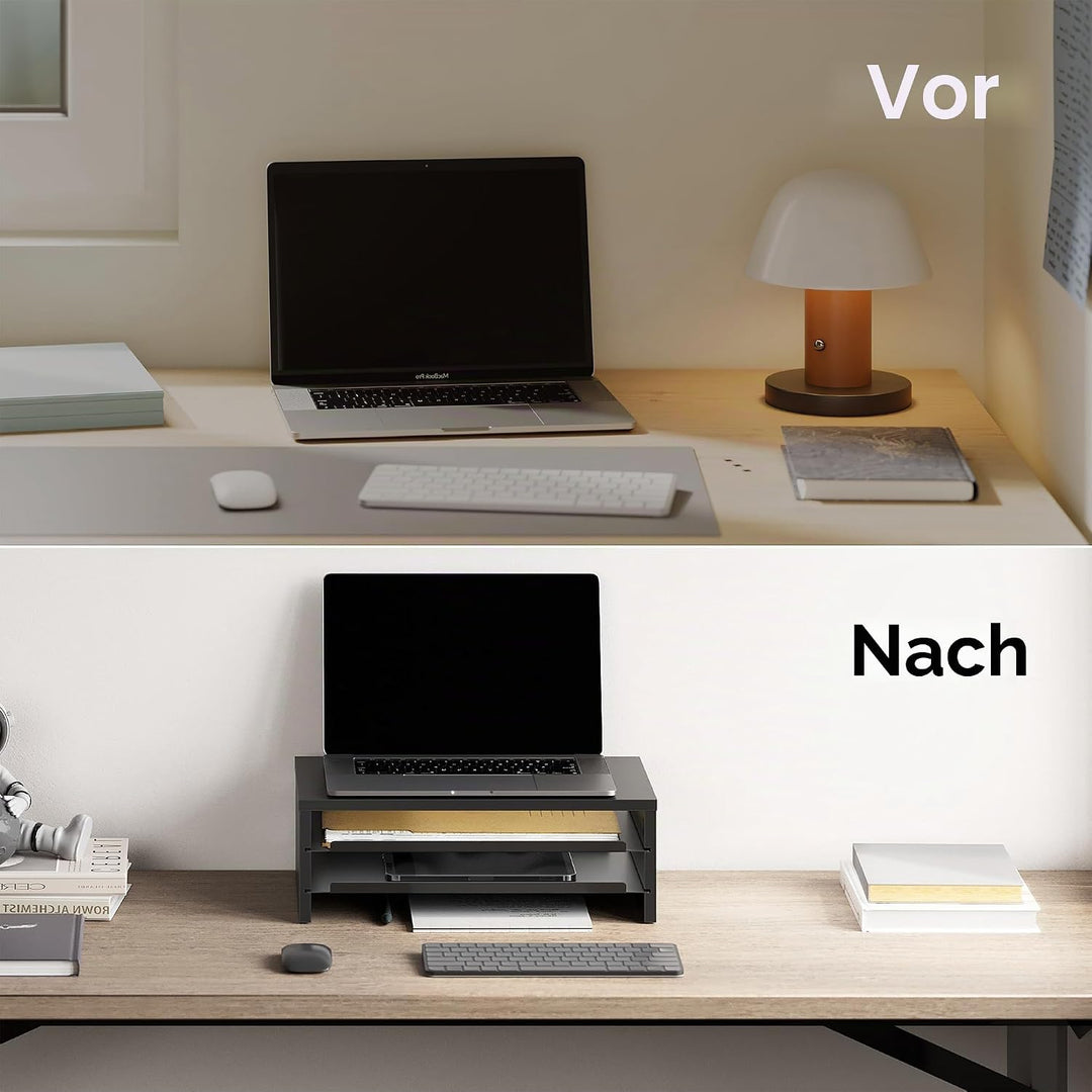 Fenge Monitorständer, Monitorerhöhung mit Ablage, Holz und Metall, Schreibtisch-Organizer für Zuhaus
