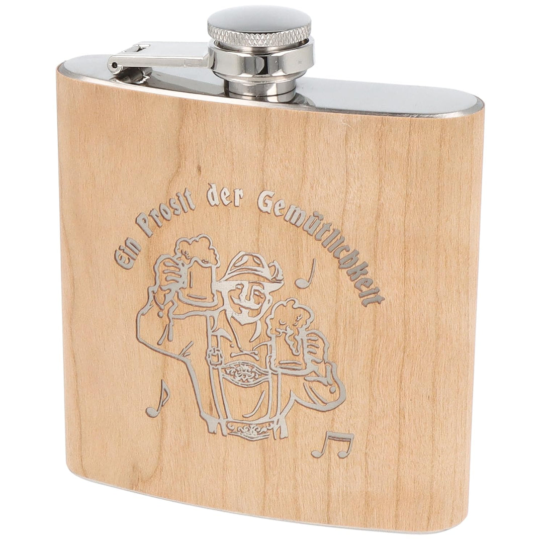 Spruchreif | Flachmann "Ein Prosit der Gemütlichkeit" | Gravierte Edelstahl-Hip Flask | 170 ml (6 OZ