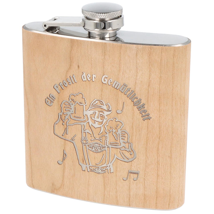 Spruchreif | Flachmann "Ein Prosit der Gemütlichkeit" | Gravierte Edelstahl-Hip Flask | 170 ml (6 OZ