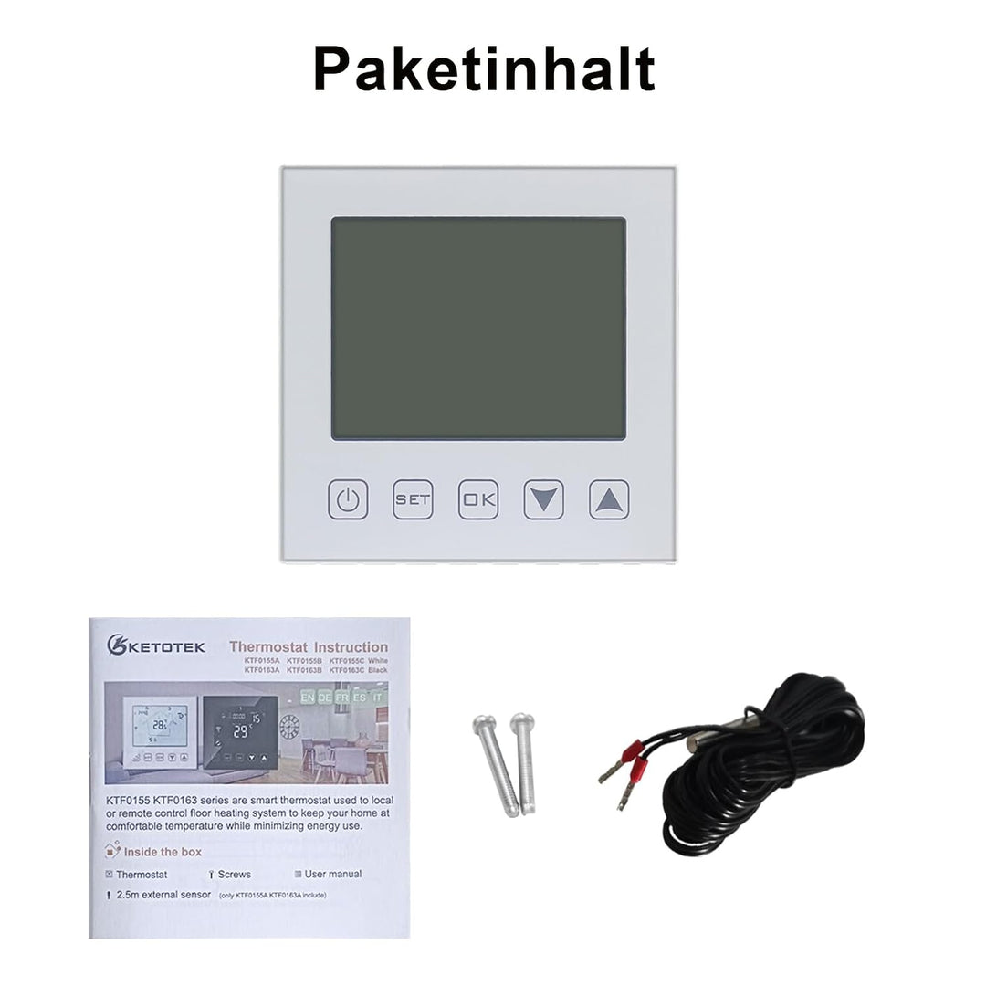 KETOTEK Smart Thermostat Fussbodenheizung Elektrisch WiFi 16A Alexa Google Assistant Kompatibel, Dig