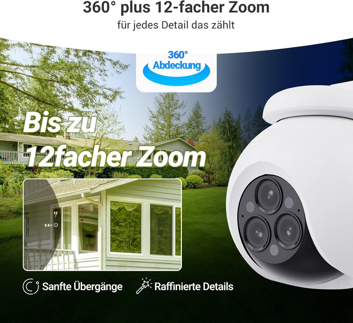 EZVIZ Wi-Fi 360° PTZ Überwachungskamera Aussen mit 3 * 4MP Objektiven, 12 Hybrid-Zoom, Auto-Zoom-Tra