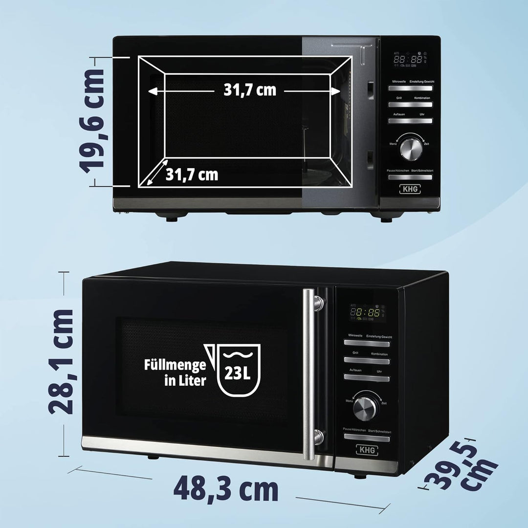 KHG Mikrowelle MW-23.1GS mit Grill 23L aus Metall in schwarz, 9 Automatikprogramme, bis 1.400 Watt,