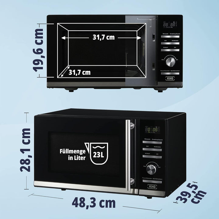 KHG Mikrowelle MW-23.1GS mit Grill 23L aus Metall in schwarz, 9 Automatikprogramme, bis 1.400 Watt,