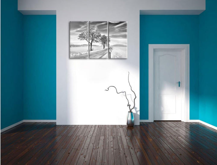 Pixxprint Baum im Schnee als Leinwandbild/Grösse: 3 Teilig (120x80) / Wandbild/Kunstdruck/fertig bes