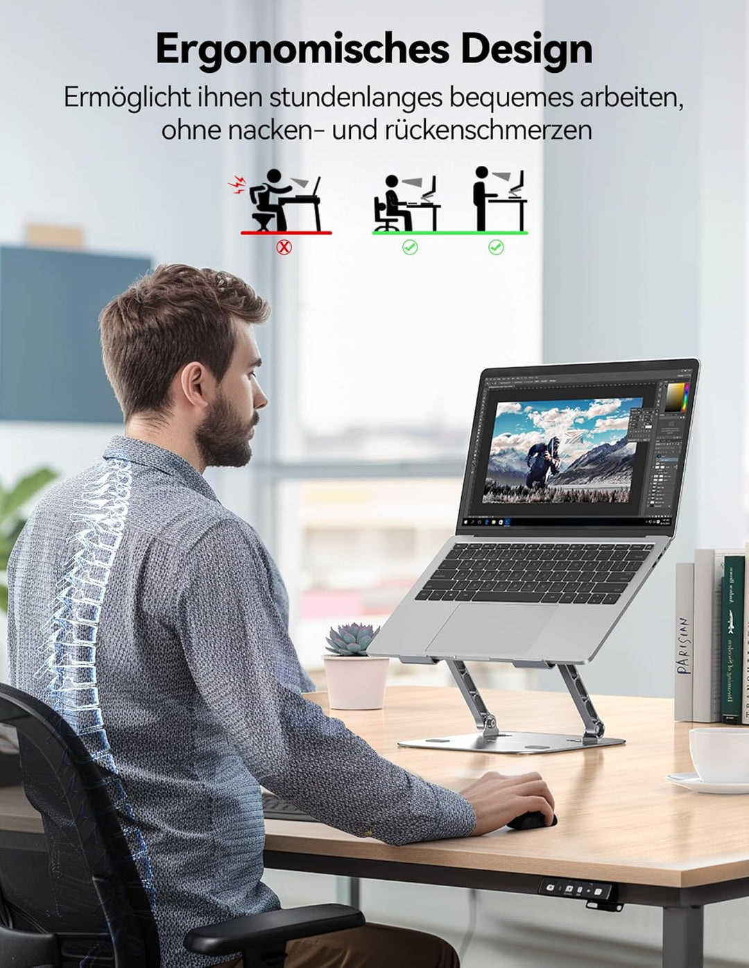 TECKNET Laptop Ständer Höhenverstellbar und Drehbar, Ergonomische Laptop Halterung Schreibtisch, Not