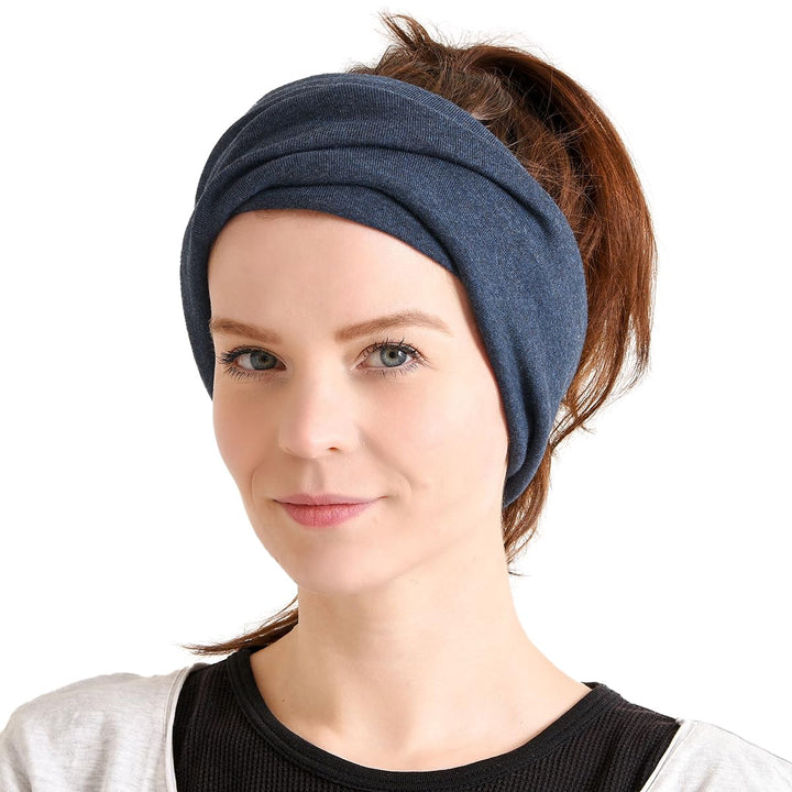 CHARM Bio Baumwolle Stirnband Halstuch - Loop Schal Schlauchtuch Maskenschal Navy, Navy
