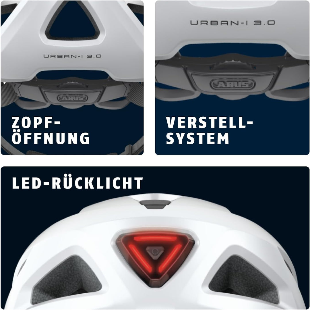 ABUS Stadthelm Urban-I 3.0 - Fahrradhelm mit Rücklicht, Schirm und Magnetverschluss - für Damen und