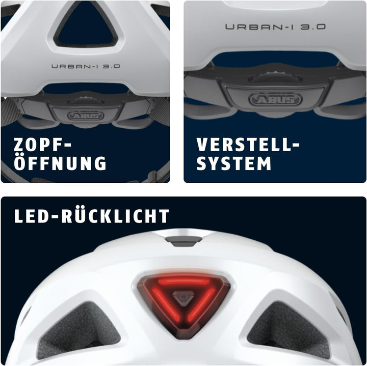ABUS Stadthelm Urban-I 3.0 - Fahrradhelm mit Rücklicht, Schirm und Magnetverschluss - für Damen und