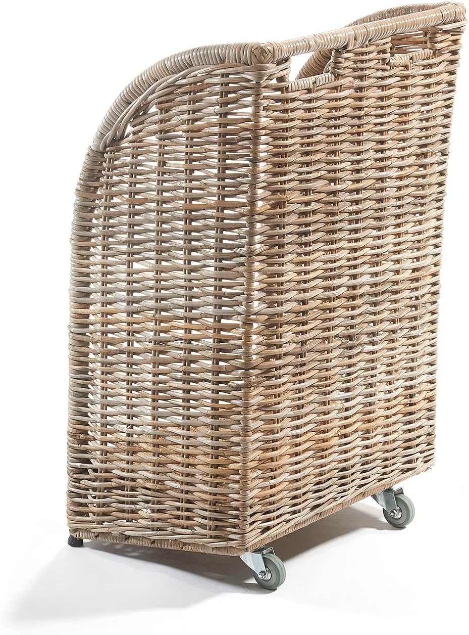 Kobolo Kaminholzwagen aus Rattan, Kubu Grey mit Leinenstoff, 44x34x 78 cm, robuste & stilvolle Holza