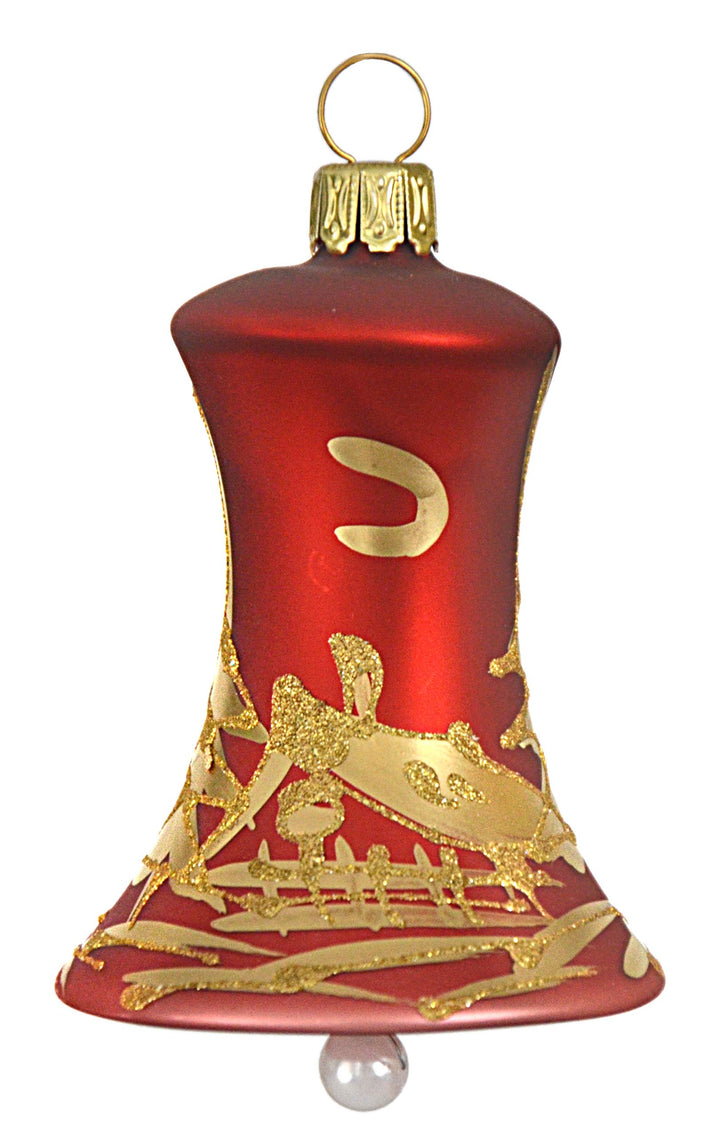 Christbaumschmuck Glocke rot matt mit Goldener Winterlandschaft 4 Stück per Box