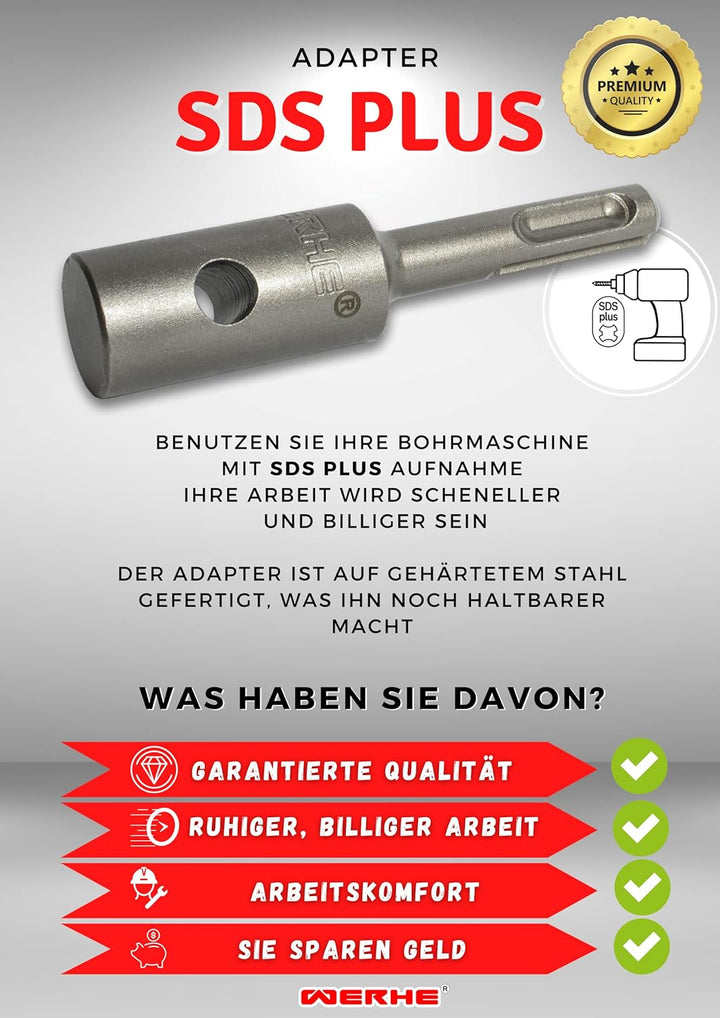 WERHE Profi Erdbohrer Adapter Set passend für SDS Plus Bohrhammer Pfahlbohrer und auch für SDS Max A
