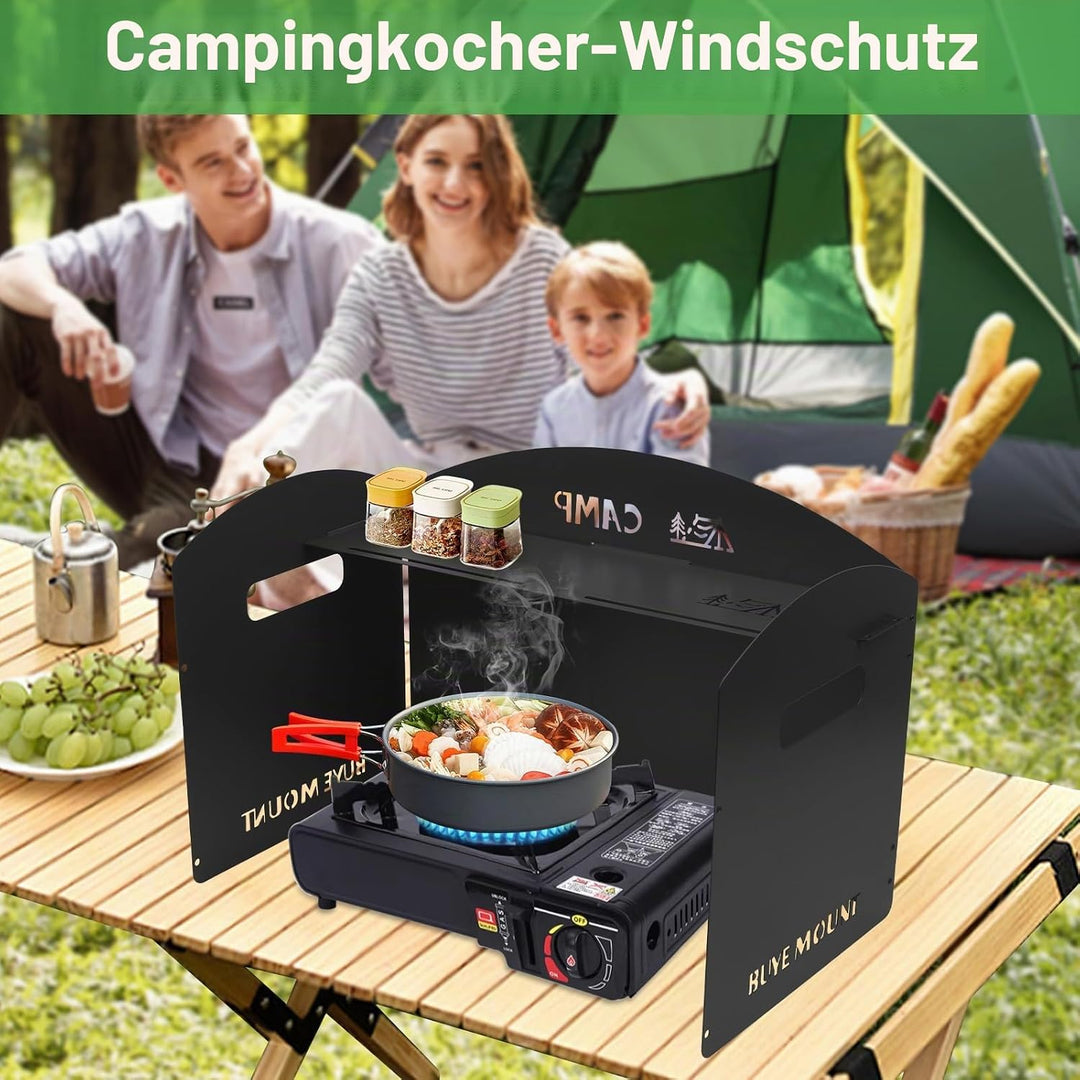 Campingkocher Windschutz Outdoor Windschutzscheibe:GEEKHOM 3-Panel Stahl Faltbarer Windblocker mit K