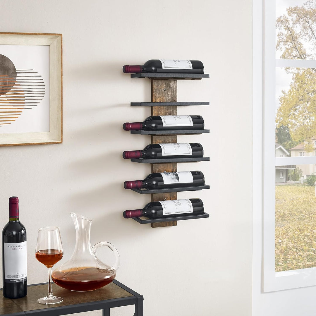 Hoctieon Weinregal Wand, Flaschenregal mit 6 Ebenen, Holz Weinregal Hängend Weinflaschenregale Schwa