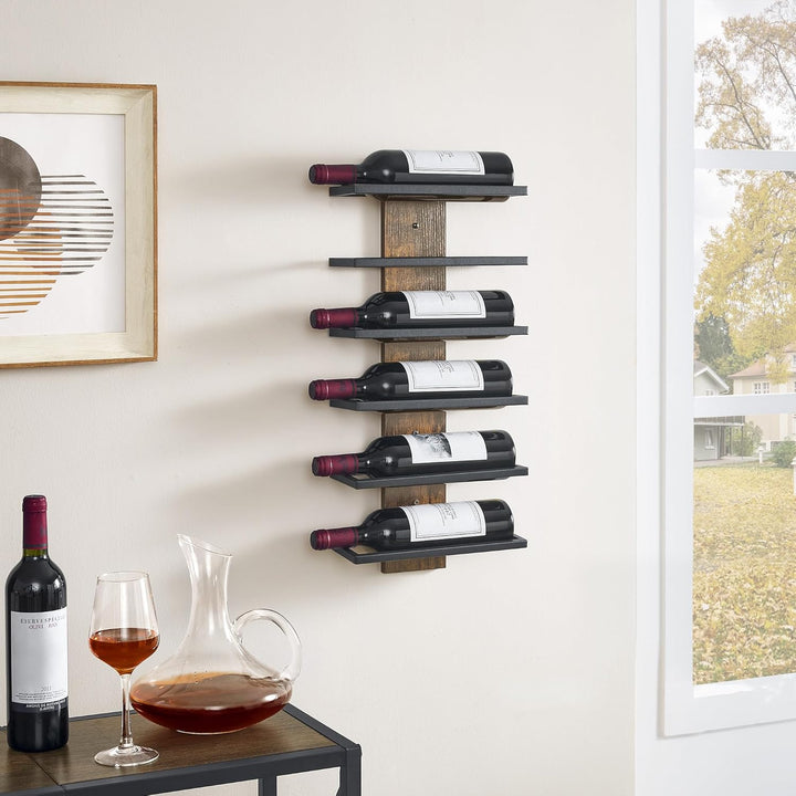 Hoctieon Weinregal Wand, Flaschenregal mit 6 Ebenen, Holz Weinregal Hängend Weinflaschenregale Schwa