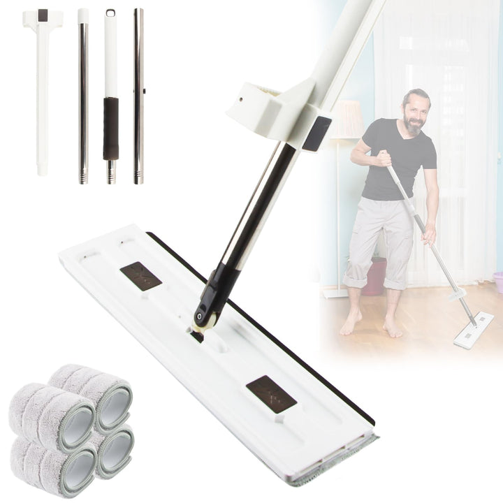Grosser Flachmopp mit Auswringfunktion, dellyy Flachmopp, 360° Drehgelenk Bodenwischer Wischmopp Set