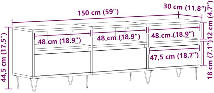 vidaXL TV-Schränk 150 x 30 x 44,5 cm Schwarz Eichen-Optik | Moderner Look, der in jede Einrichtung p